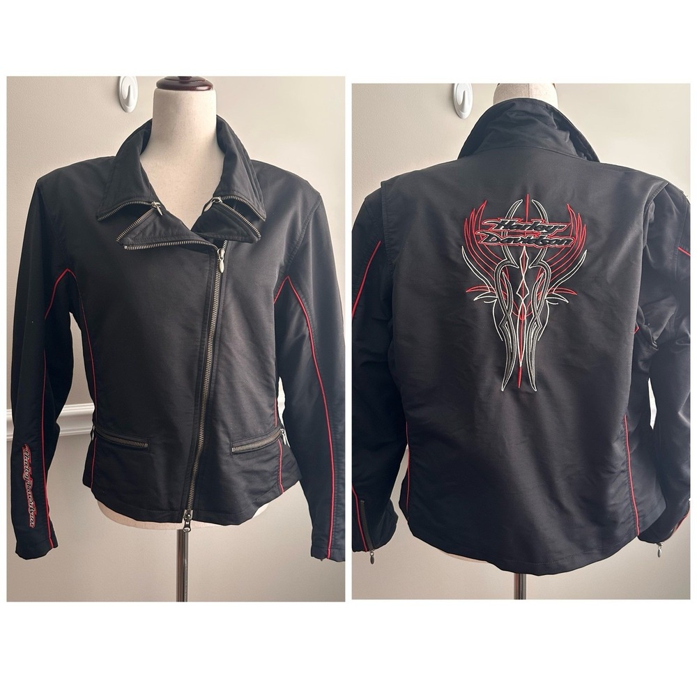 Harley Davidson Womens XL Motorcycle Jacket Embroidered Y2K Biker Windbreaker